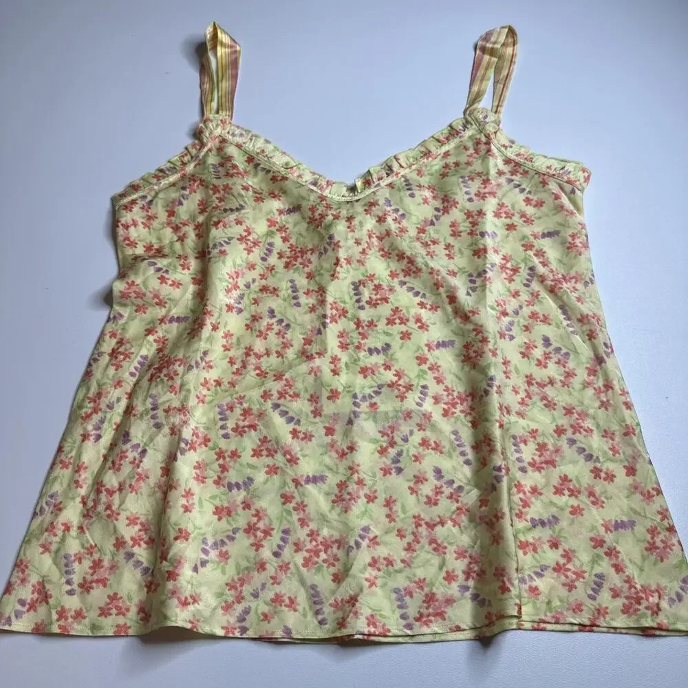 Vintage Cabernet Sleepwear Womens Medium Yellow Floral Nightie Adjustable Straps